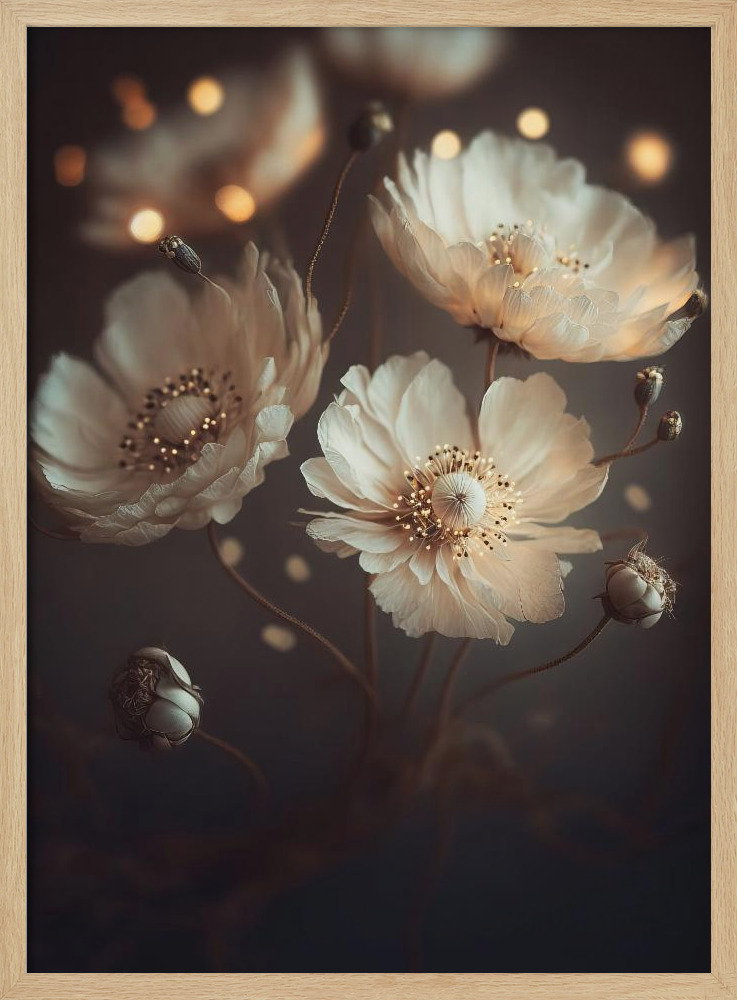 Poster - Creme Beige Flowers natural wood poster frame