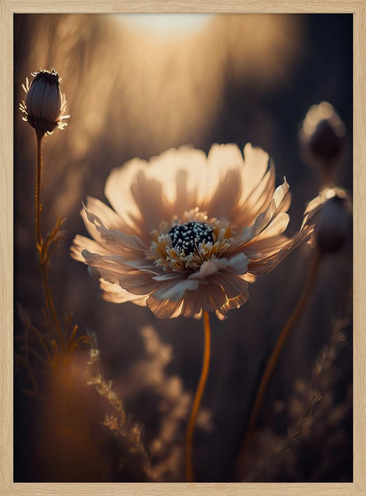Poster - Flower in Morning Sun natural wood poster frame