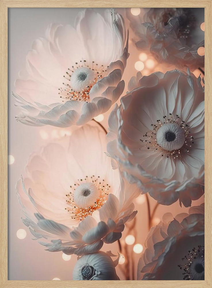 Poster - Glowing Patel Pink Flowers natural wood poster frame