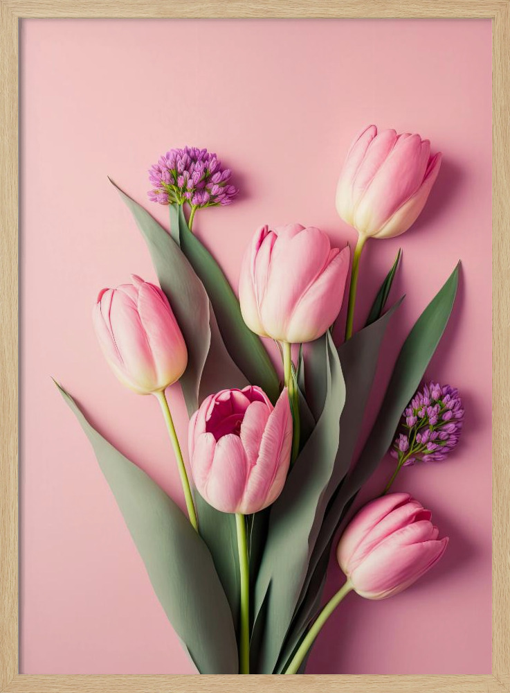Plakat - Pink Tulips ramka na plakat z naturalnego drewna