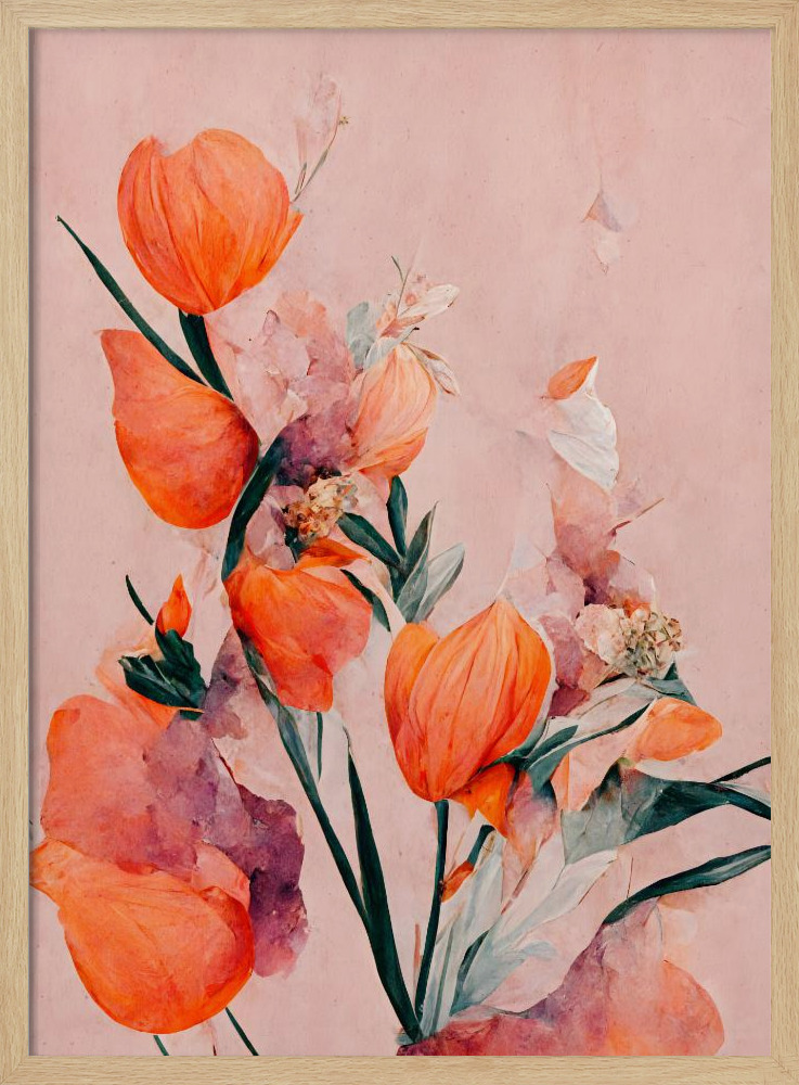 Poster - Orange Tulips natural wood poster frame