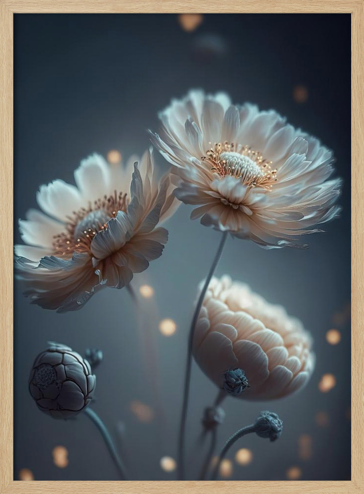 Poster - Flowers At Night natural wood poster frame