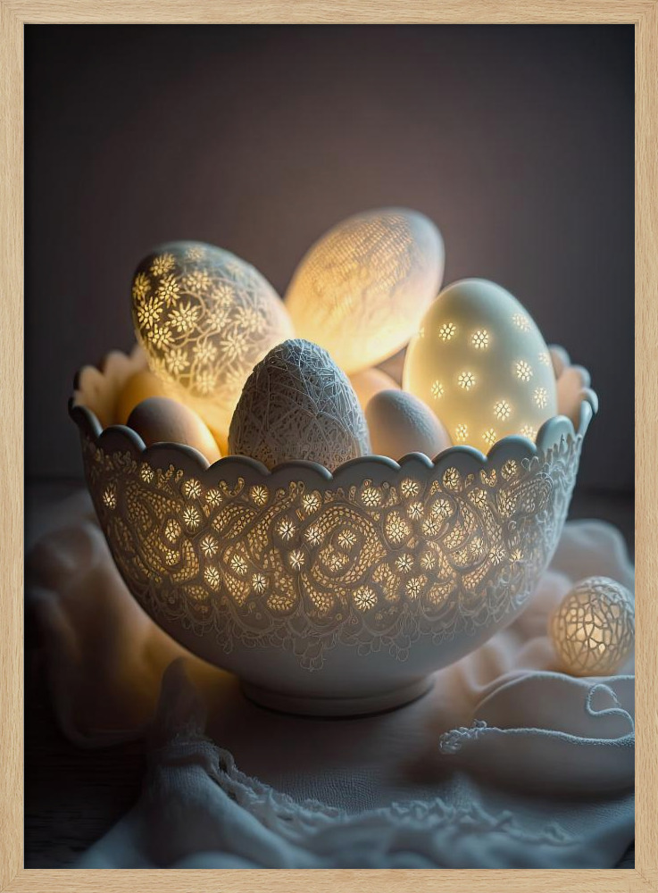 Poster - Glowing Eggs natural wood poster frame