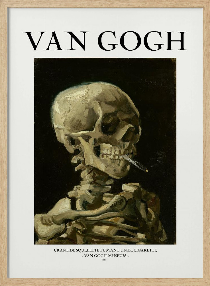 Poster - Head of a skeleton with a burning cigarette natural wood poster frame