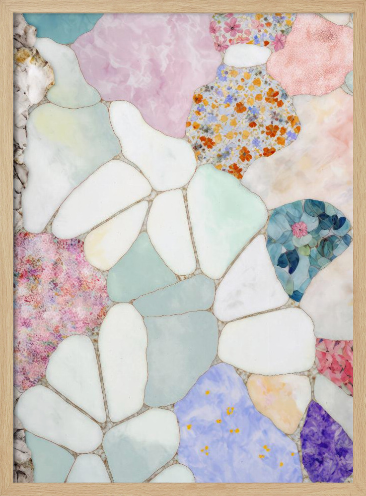 Poster - Floral Mosaic natural wood poster frame