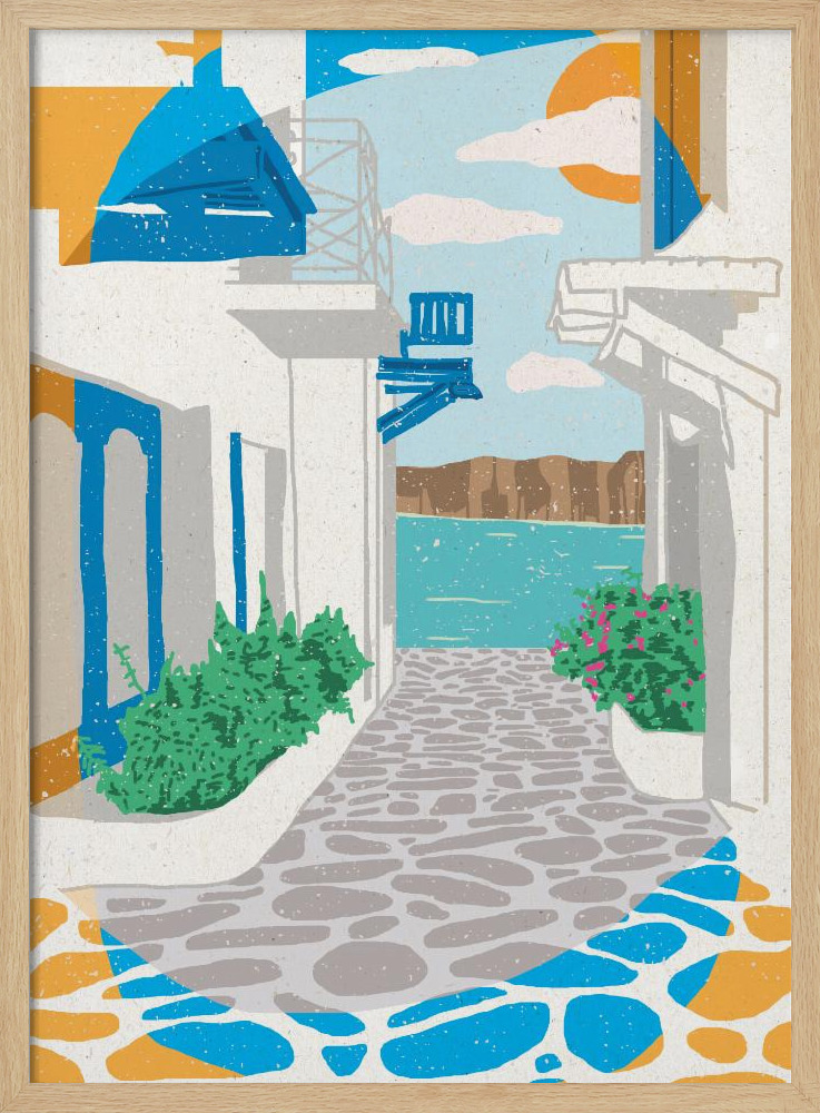 Poster - A Street in Greece natural wood poster frame