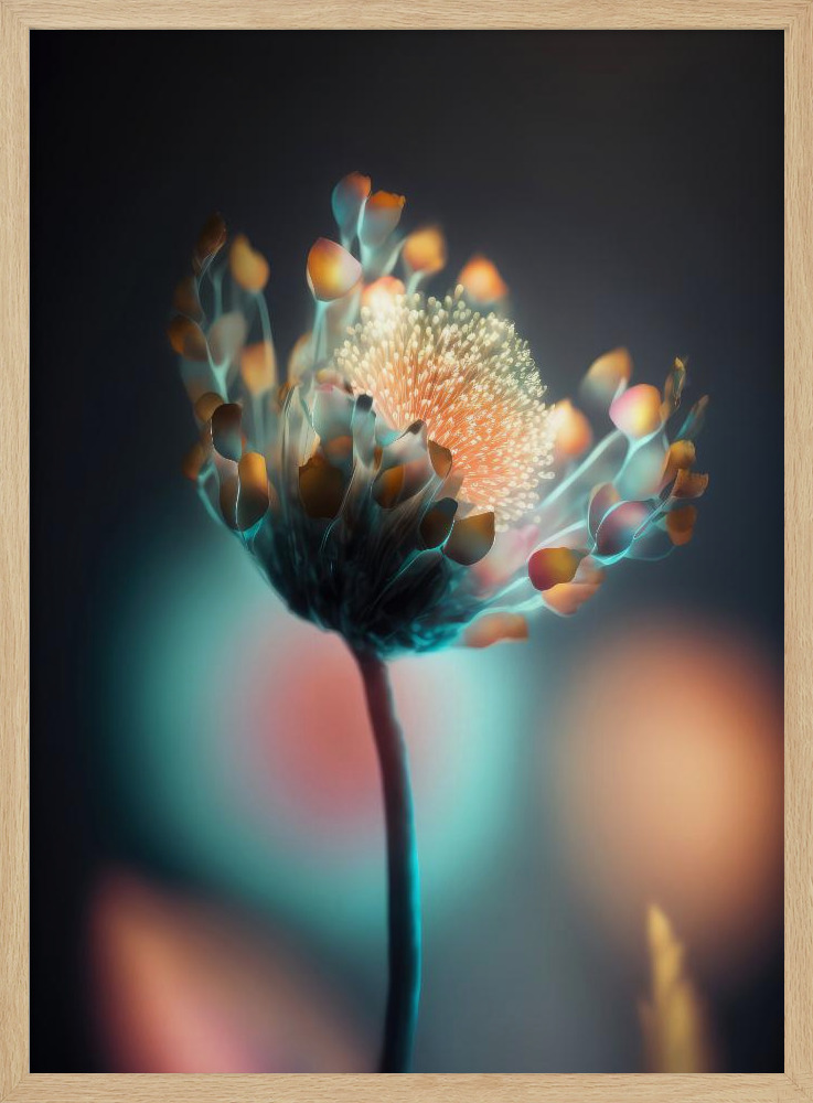 Poster - Colorful Glowing Flower natural wood poster frame
