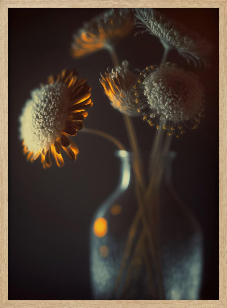Poster - Flowers In Low Light natural wood poster frame
