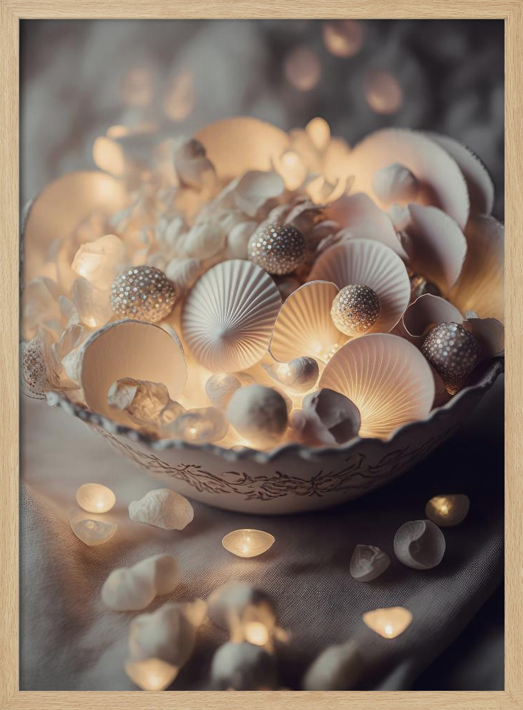 Poster - Glowing Sea Shells natural wood poster frame