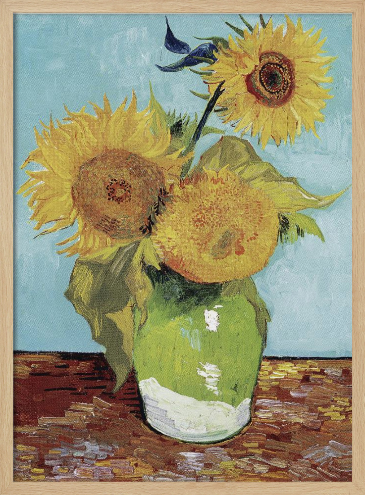 Poster - Vase With Three Sunflowers natural wood poster frame