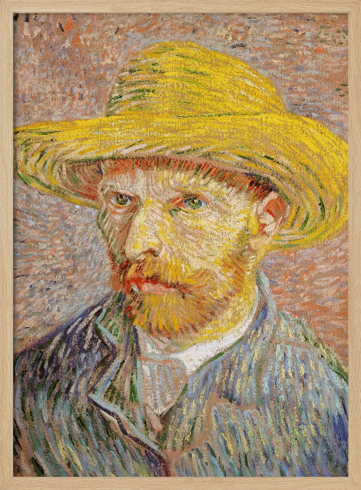 Juliste - Self Portrait With Straw Hat luonnollinen puu julisteen kehys