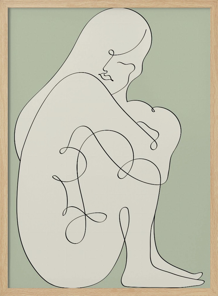 Juliste - Sitting Woman Green luonnollinen puu julisteen kehys