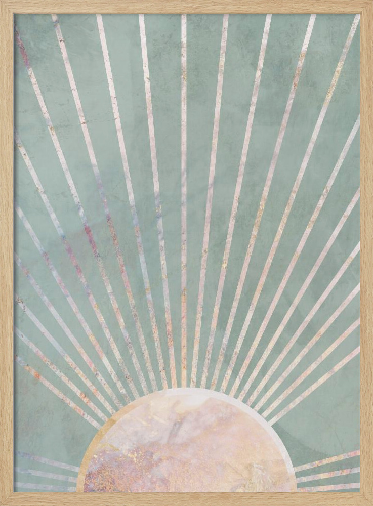 Plakat - Sage Green Boho Sun ramka na plakat z naturalnego drewna