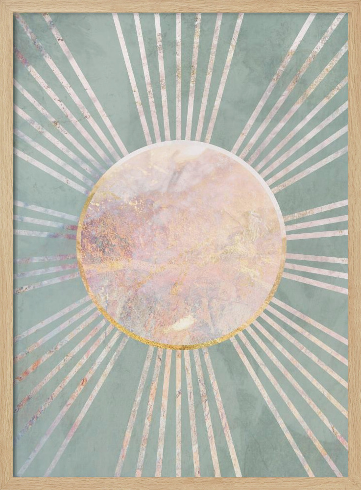 Poster - Sage Green Boho Sun Rays natural wood poster frame