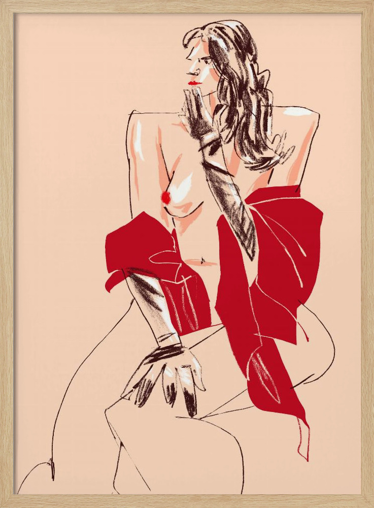 Poster - Girl With Gloves Beige natural wood poster frame