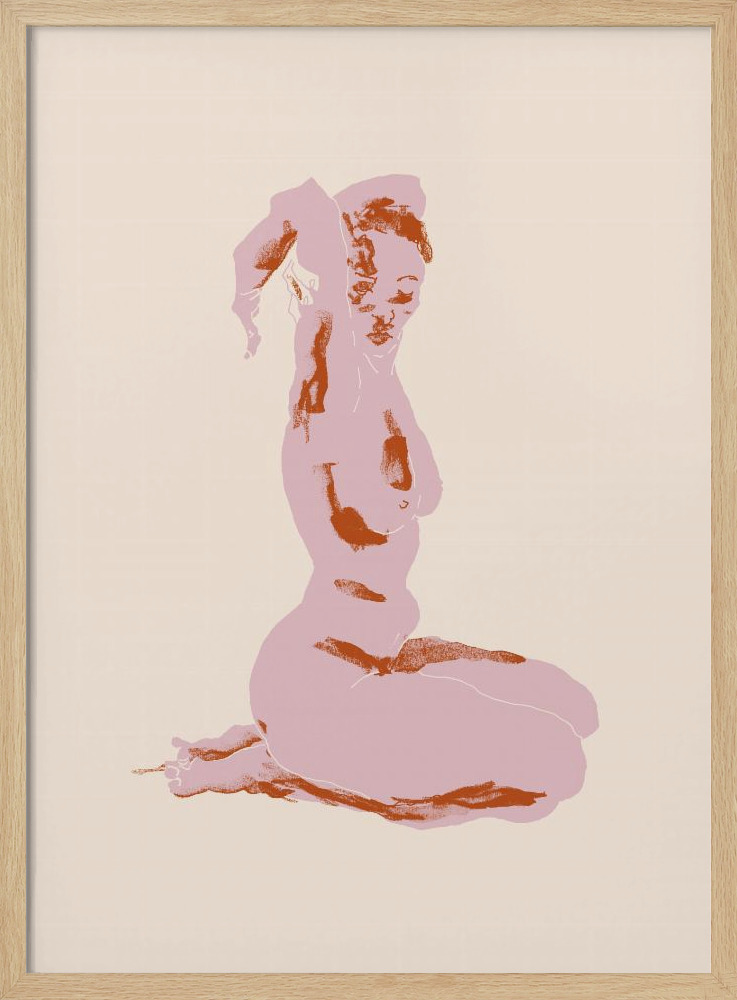 Poster - Nude, Arms Folded Over Her Head natural wood poster frame