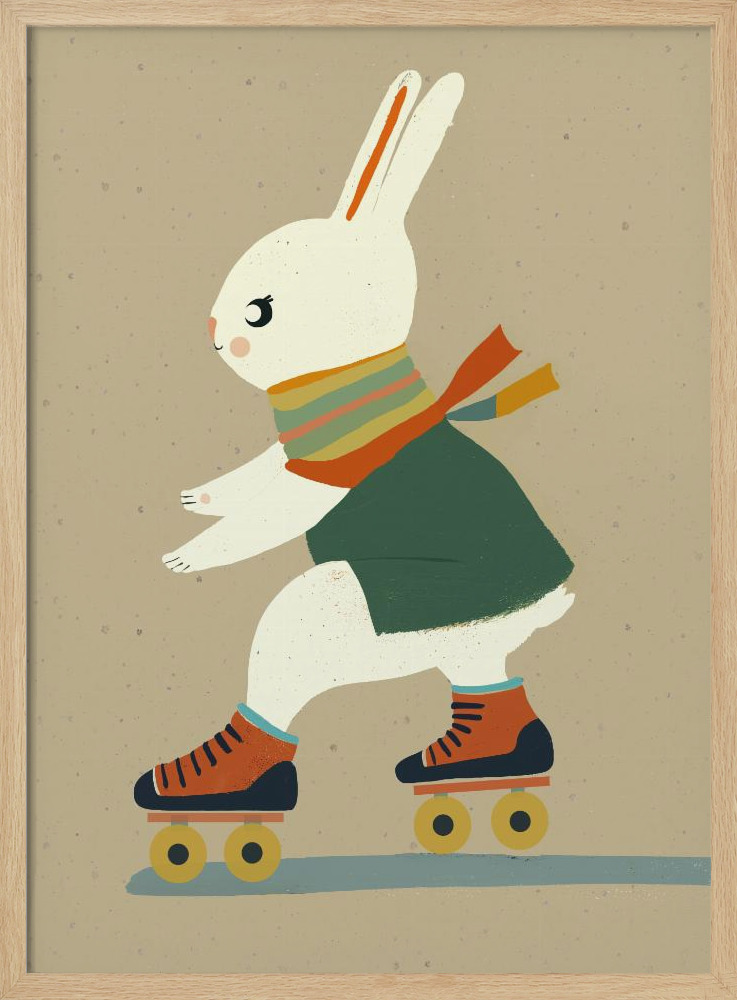 Affiche - Inline Skating Bunny cadre de poster en bois naturel