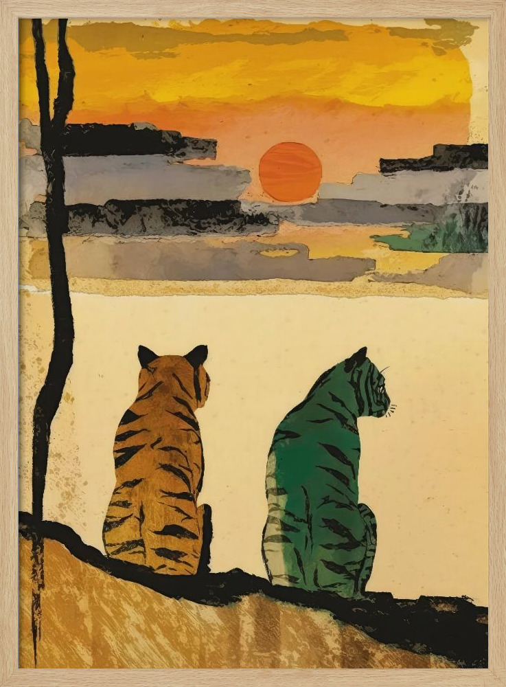 Poster - Resting Tigers posterframe van natuurlijk hout