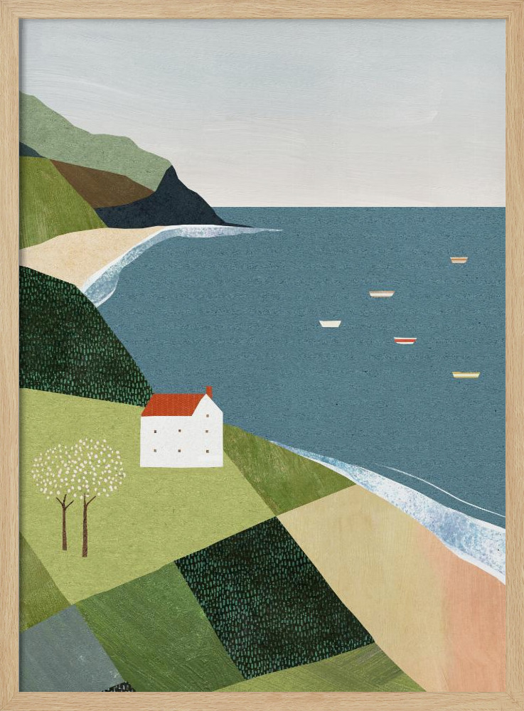 Plakat - House on the Cliff natural wood poster frame
