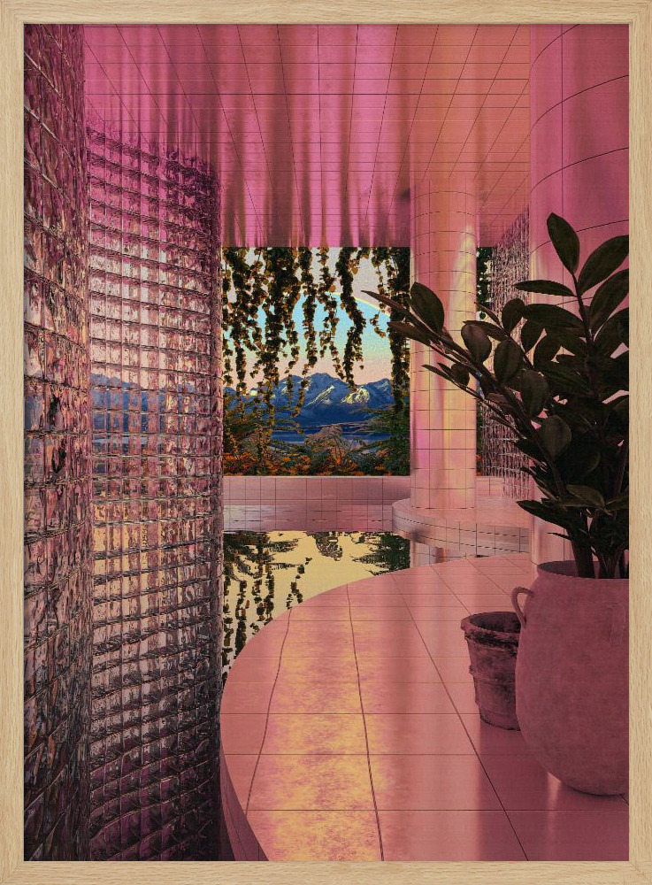 Poster - INDOOR POOL posterframe van natuurlijk hout