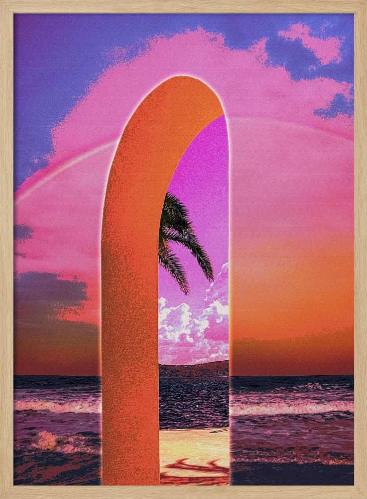 Poster - Portal Vaporwave natural wood poster frame