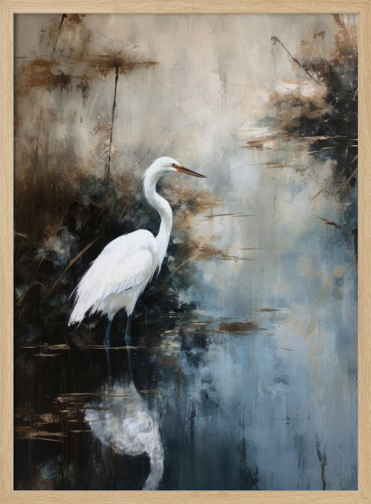 Poster - Egret in Lake natural wood poster frame