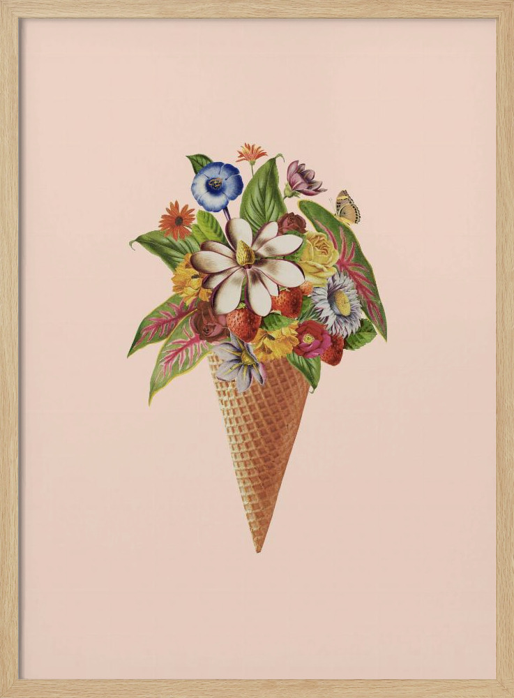 Poster - Botanical pink ice cream posterframe van natuurlijk hout