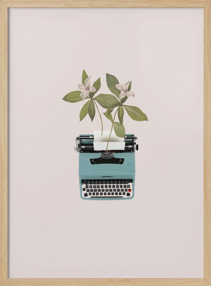 Poster - Botanical typewriter posterframe van natuurlijk hout
