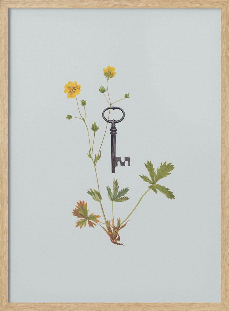 Poster - Botanical vintage key posterframe van natuurlijk hout