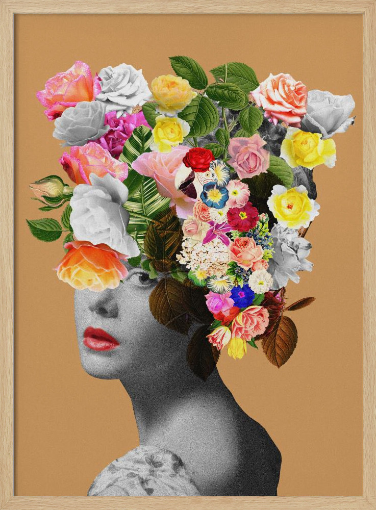 Poster - Floral portrait natural wood poster frame
