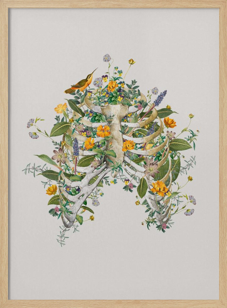 Poster - Floral thorax posterframe van natuurlijk hout