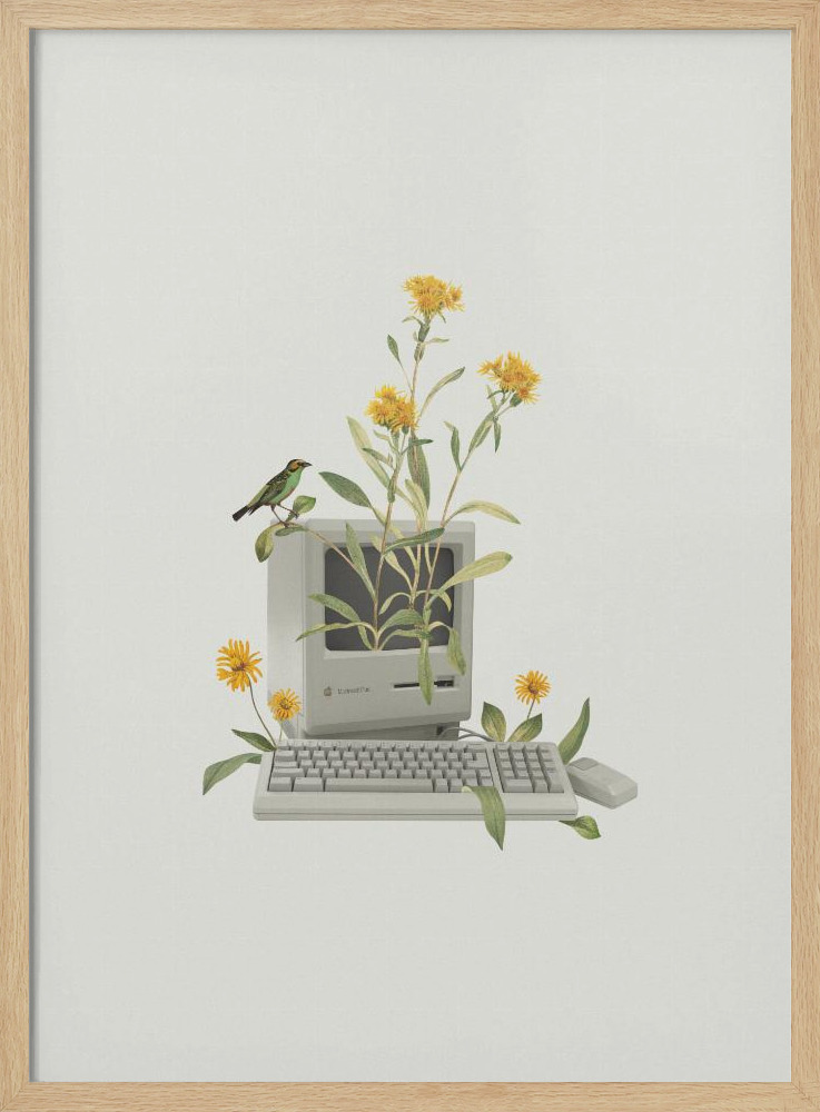 Poster - Floral vintage computer natural wood poster frame