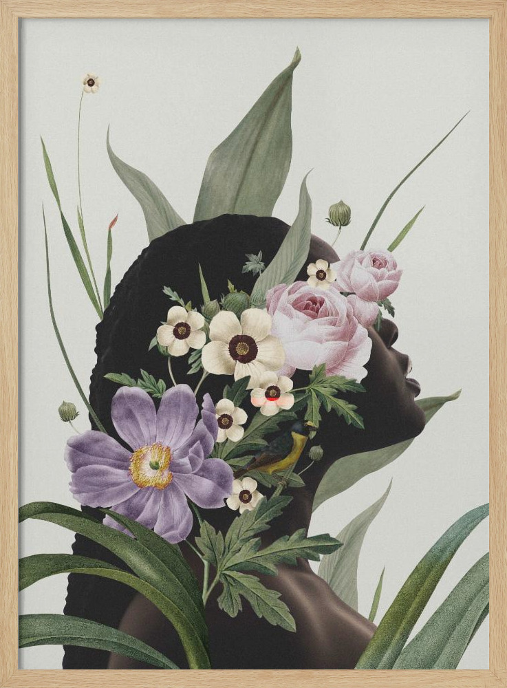 Poster - Purple flower natural wood poster frame