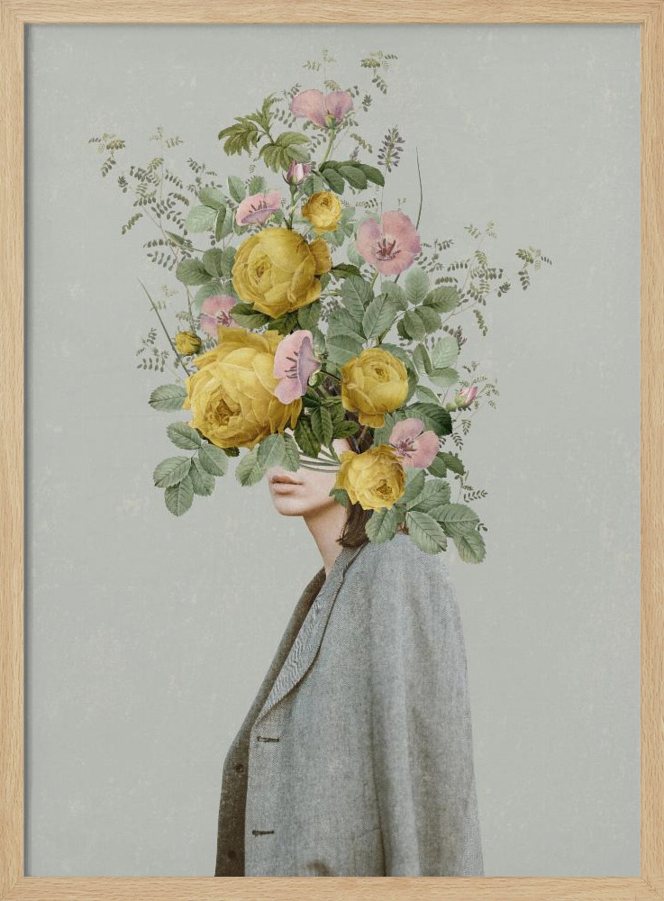 Poster - Yellow bouquet natural wood poster frame