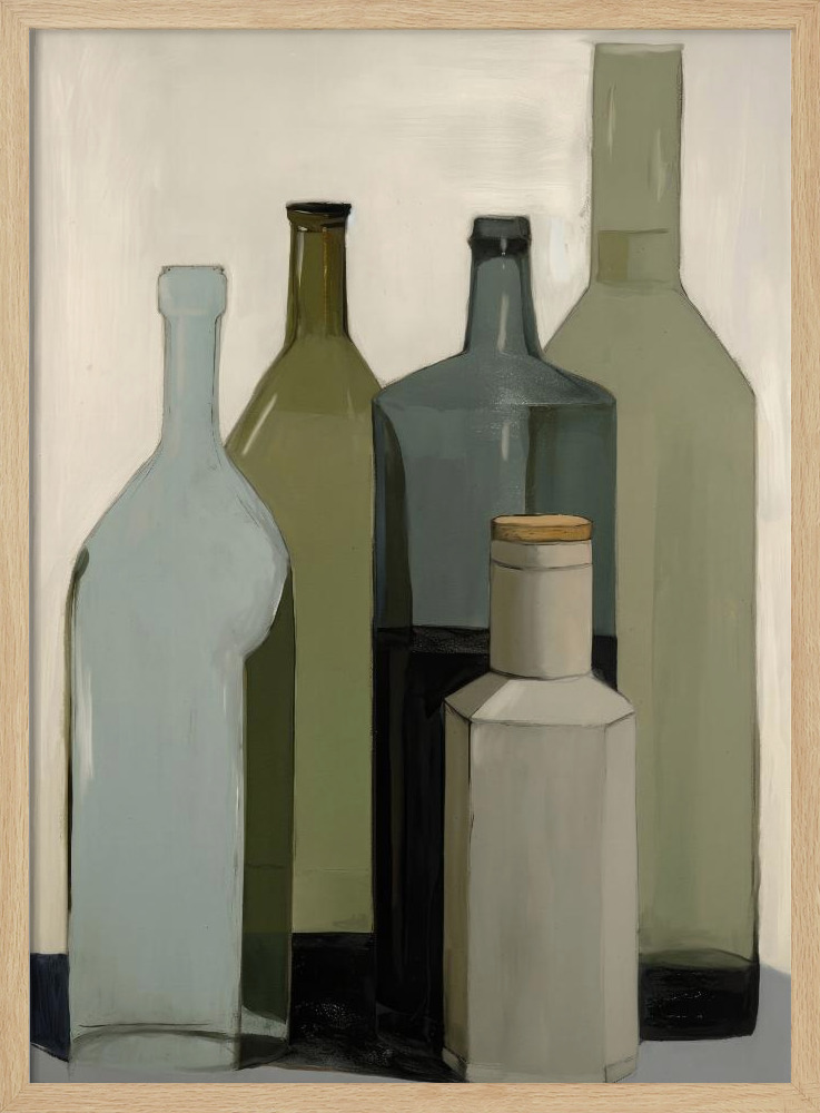 Poster - Big Green Bottles natural wood poster frame
