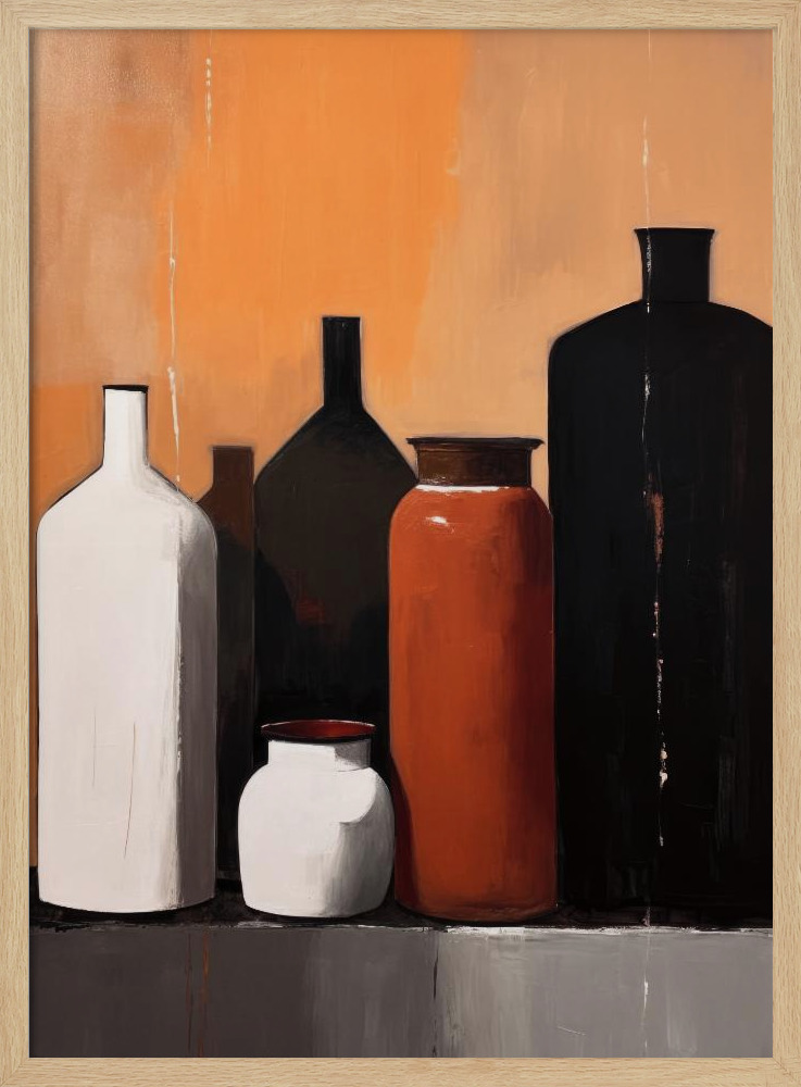 Juliste - Still Life With Big Bottles luonnollinen puu julisteen kehys