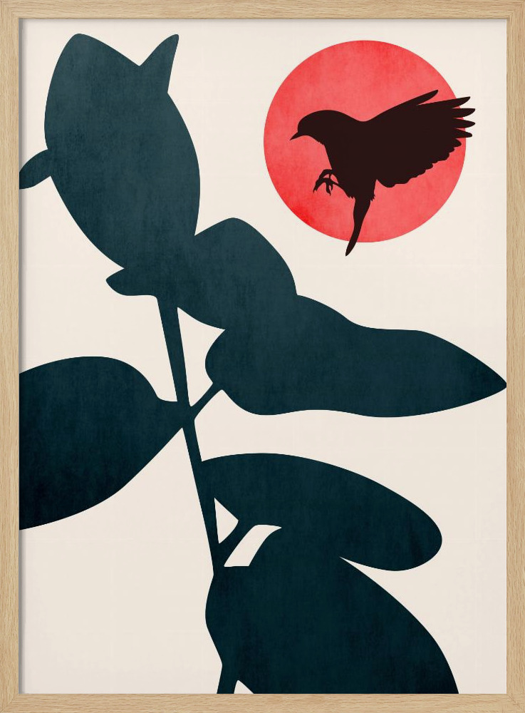 Poster - Japanese Bird natural wood poster frame