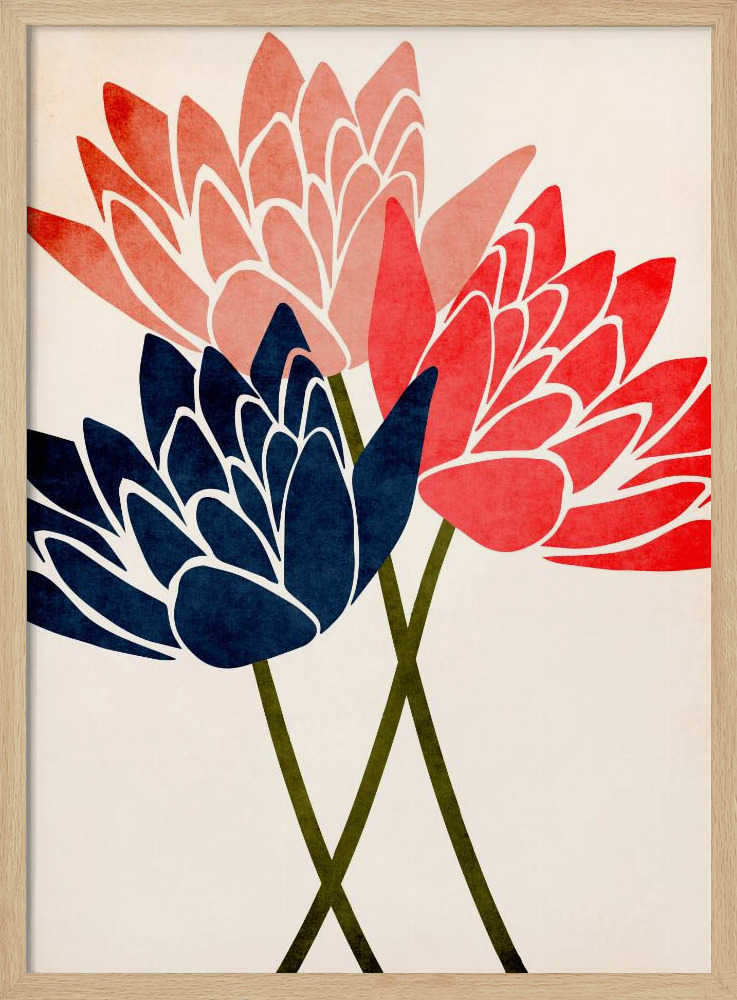 Poster - Three Dancing Blossoms natural wood poster frame