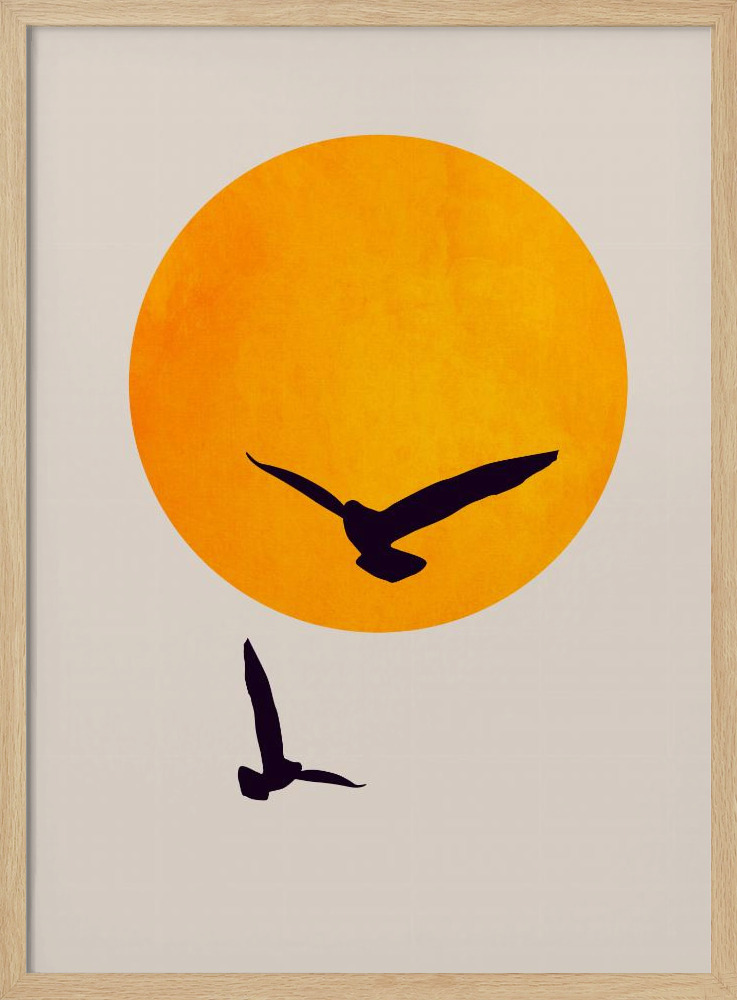 Plakat - Birds In the Sky plakatramme i naturligt træ