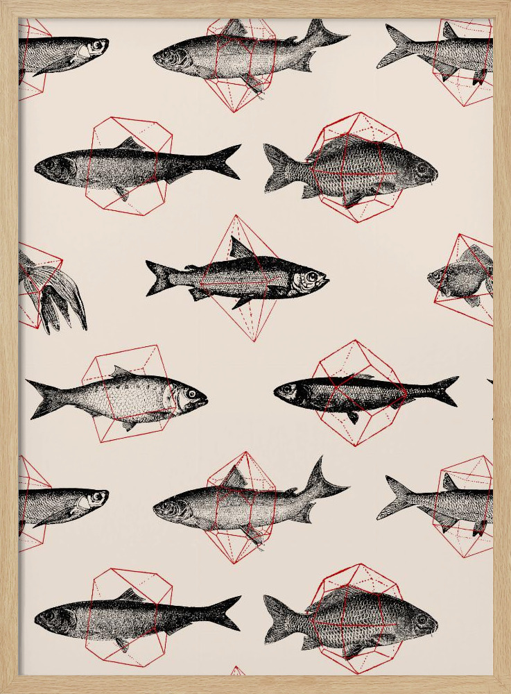 Poster - Fishes In Geometrics Nº4 natural wood poster frame