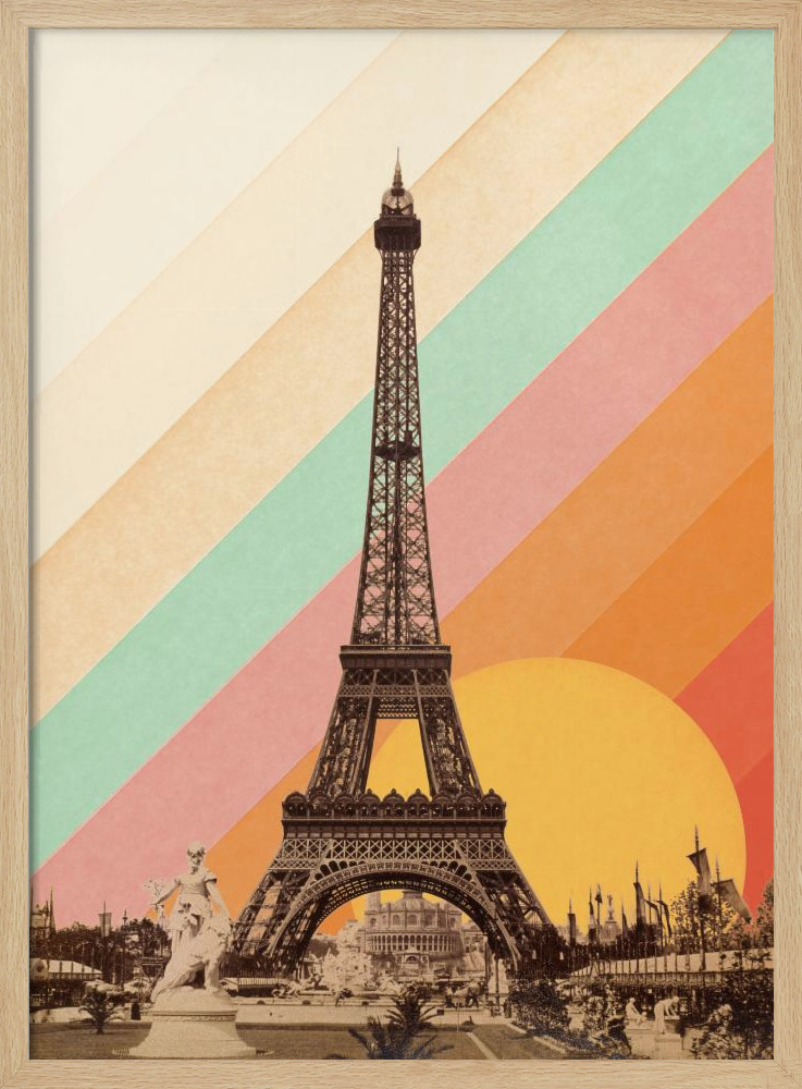 Poster - Eiffel Tower Rainbow posterframe van natuurlijk hout