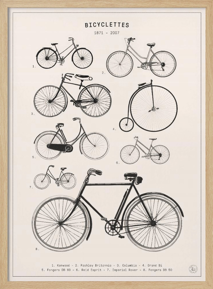 Poster - Bicyclettes posterframe van natuurlijk hout