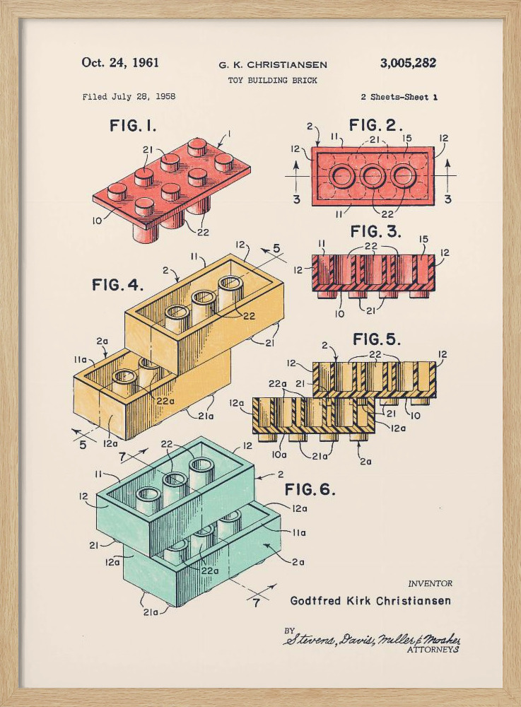 Poster Lego Colors - Affisch posterram i naturligt trä