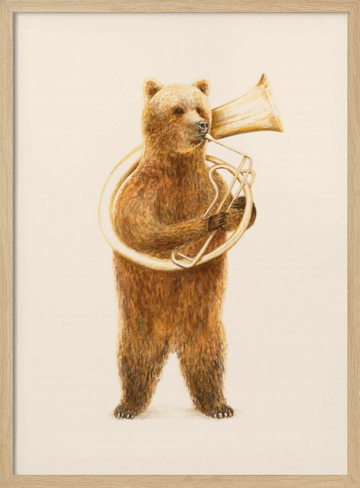 Póster - The Bear and His Helicon natural wood poster frame
