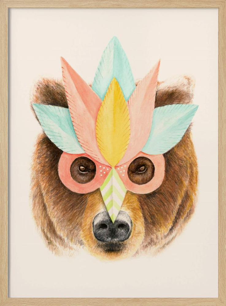 Poster - Bear Paper Mask natural wood poster frame