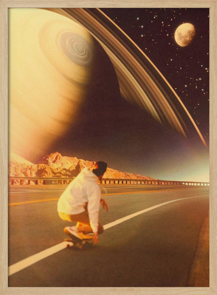 Poster - - Space Sk8er posterframe van natuurlijk hout