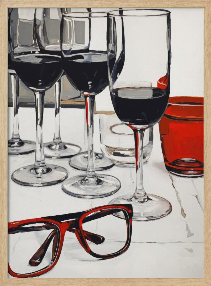 Poster - Still Life With Red Glasses natural wood poster frame