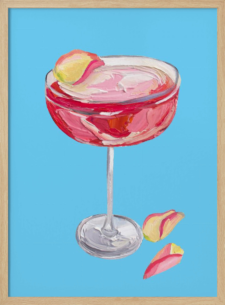 Poster - Sparkling Rose Gin Cocktail posterframe van natuurlijk hout