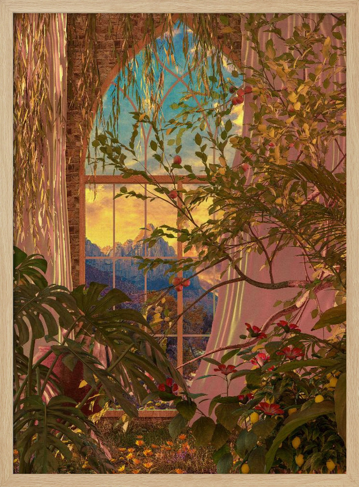 Poster - Window to the Enchanted Garden natural wood poster frame