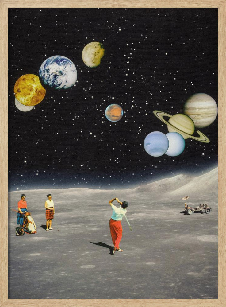 Poster - Space Golf natural wood poster frame
